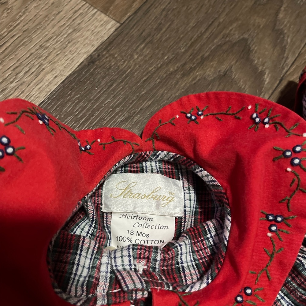 Strasburg Red and White Plaid Dress with Floral Embroidery - Picture 6 of 6